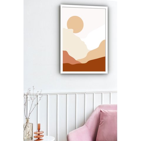 Quadro Decorativo Abstrato Paisagem Sol - 70x50cm:moldura Branca