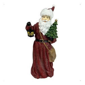 Figura Natalina Papai Noel com Árvore Natalina Resina 40cm