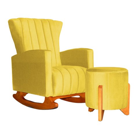 Poltrona Balanço C/ Puff Melinda Suede Amarelo - Lm Decor