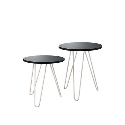 Mesa de Canto Duo Lisboa Ferro Branco Tampo Preto