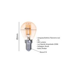 Lâmpada LED Filamento G45 E14 4W 2200k Nordecor/MBLed - 2