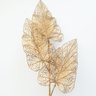 Haste folha vazada enfeite com 3 folhas metálica Dourada - 4
