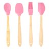 Conjunto 4 Utensílios De Silicone Com Cabo Em Bambu Rosa - 1