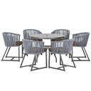 Ver imagem 1 de Mesa com 6 Cadeiras de Jantar Roma 120cm e Noronha em Alumínio Preto Corda Náutica Estofado 9 Trama