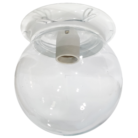 Plafon Colonial Aluminio Branco Globo Transparente Retrô