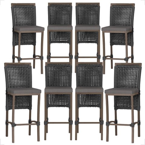 8 Banqueta em Alumínio Roma Marrom Corda Náutica Tecido 11