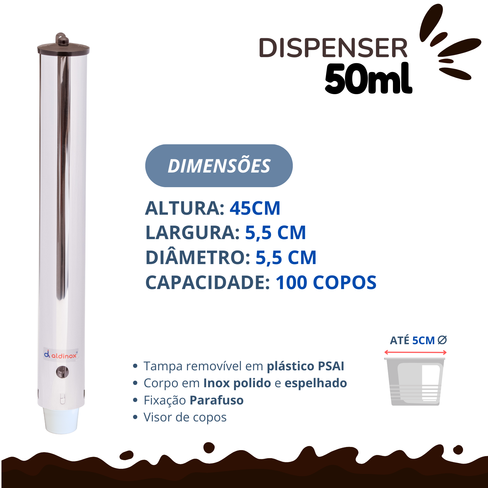 Dispenser Redondo Inox Café 50ml - 3