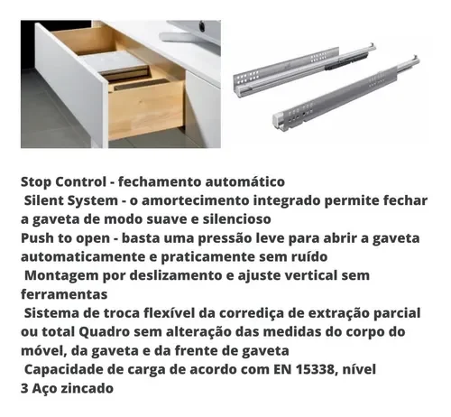Kit Corrediça Quadro V6 (Extração Total) Invisível 400 Mm Silent System Hettich - 9