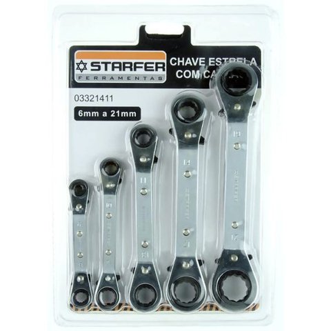 Jogo De Chave Estrela Com Catraca Starfer 06 a 21mm 5 Peças
