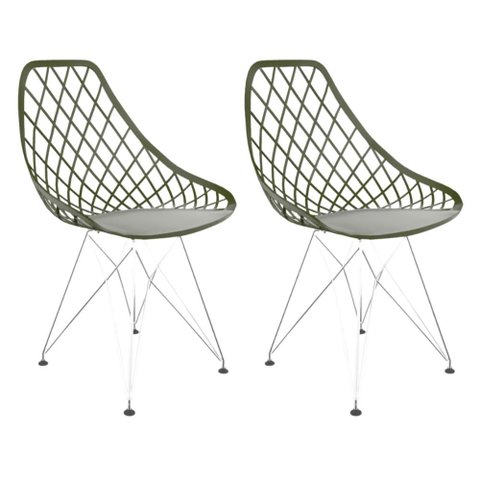 Kit com 2 Cadeiras Kaila Eiffel Cromada – Assento Polipropileno Verde Militar, Conforto e Qualidade
