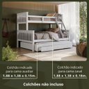 Ver imagem 3 de Beliche Casal Solteiro de Madeira + Aux Casal com Gavetas Woodstore