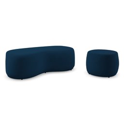 Conjunto 02 Puffs Decorativos Living Aisha Orgânico Veludo Azul Marinho - Desk Design - 1