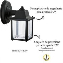 5 Luminária Arandela Externa Vintage Colonial Preta Alz17 - 3