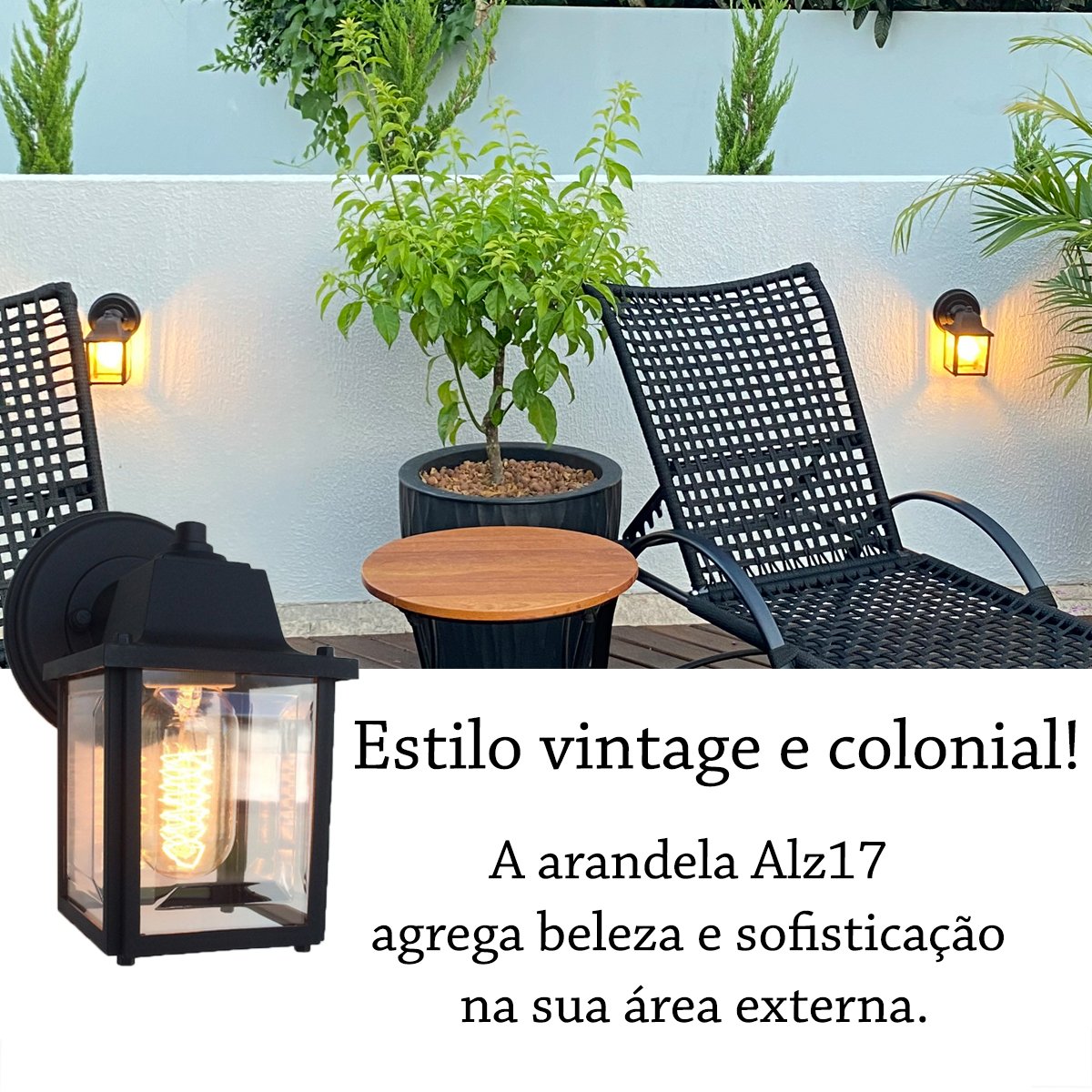 5 Luminária Arandela Externa Vintage Colonial Preta Alz17 - 2