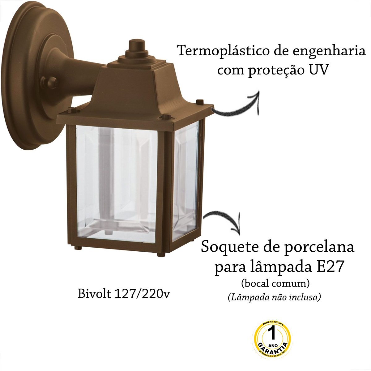 Luminária Arandela Externo Colonial Plastico Marrom Alz18 - 3