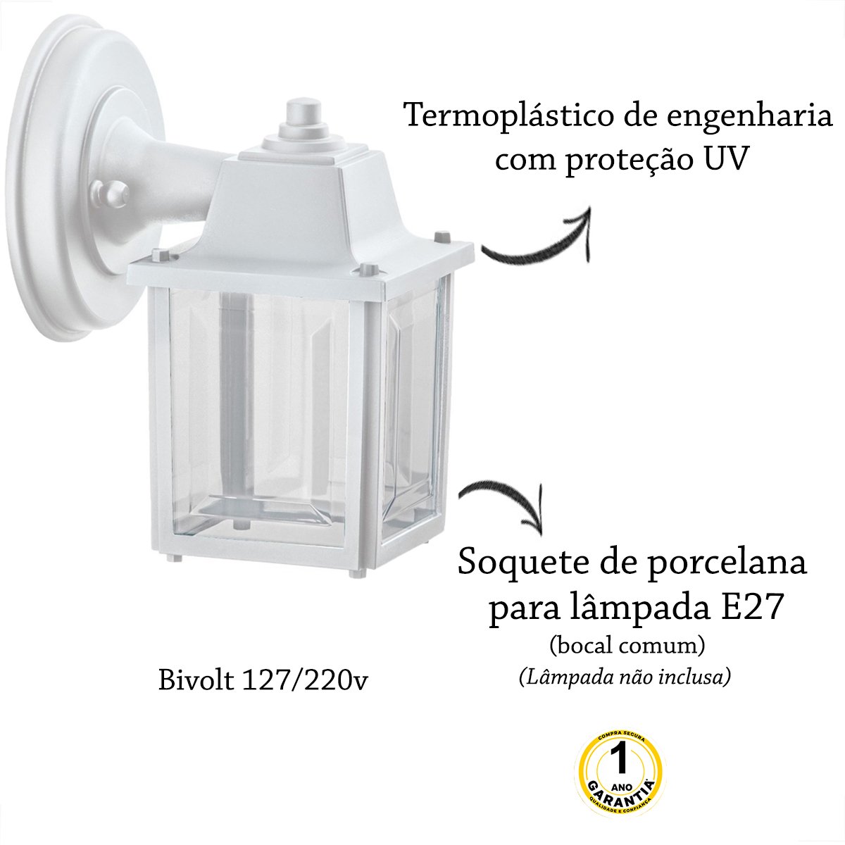 3 Un Luminária Arandela Externo Colonial Plastico Branco Alz19 - 3