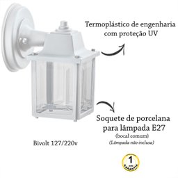 3 Un Luminária Arandela Externo Colonial Plastico Branco Alz19 - 3