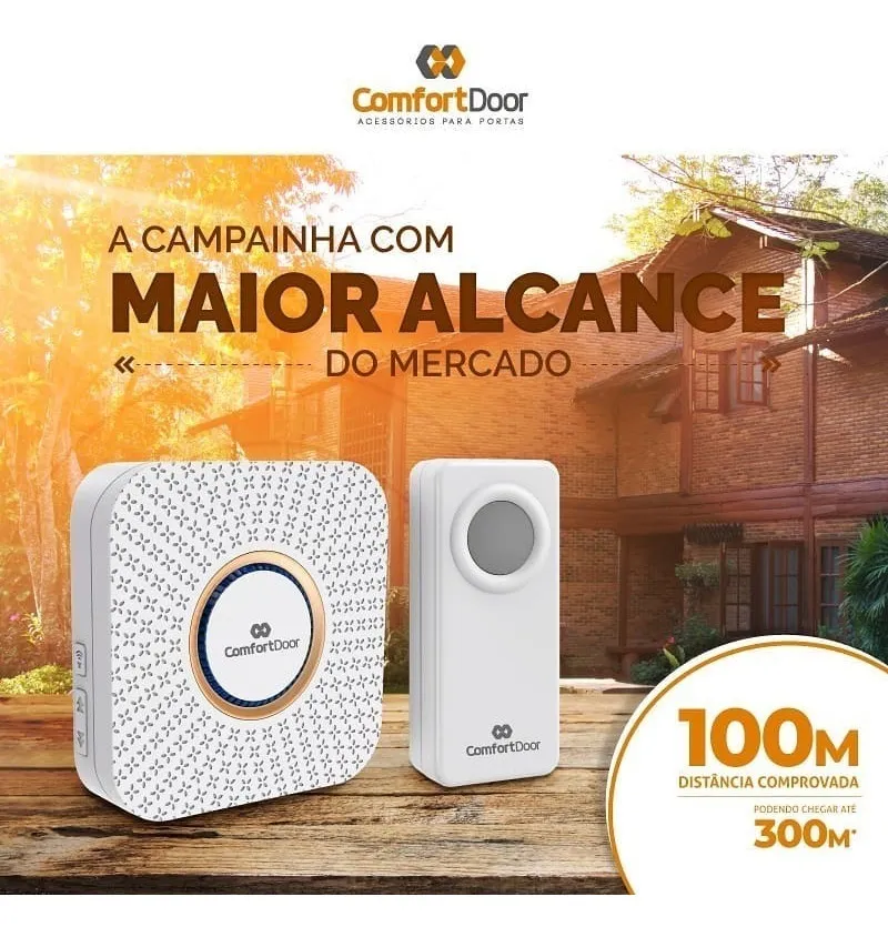 Campainha Residencial Wireless Sem Fio Comfort Door a Pilha Longo Alcance 100 Metros Branco - 8