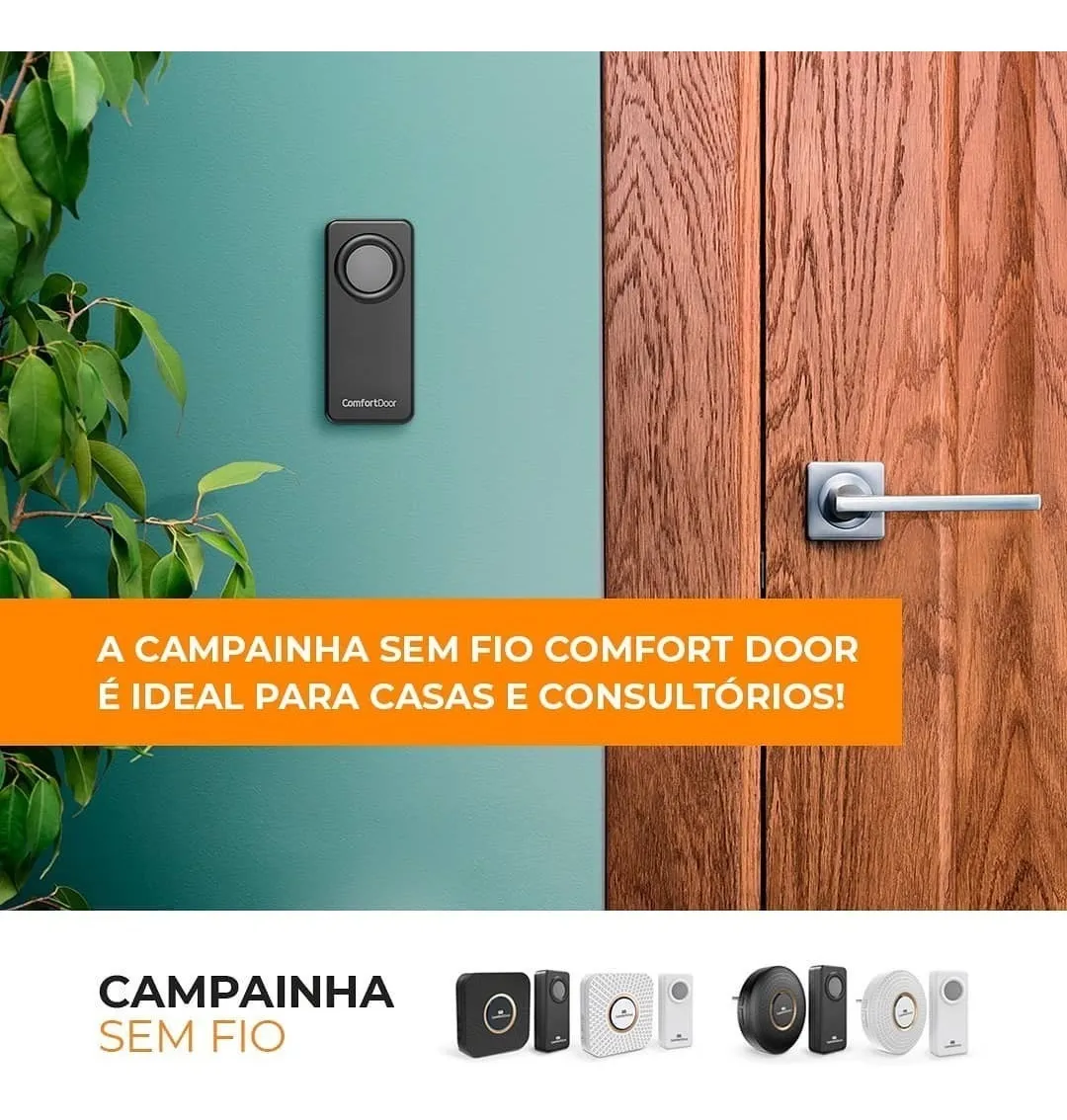 Campainha Residencial Wireless Sem Fio Comfort Door a Pilha Longo Alcance 100 Metros Branco - 10