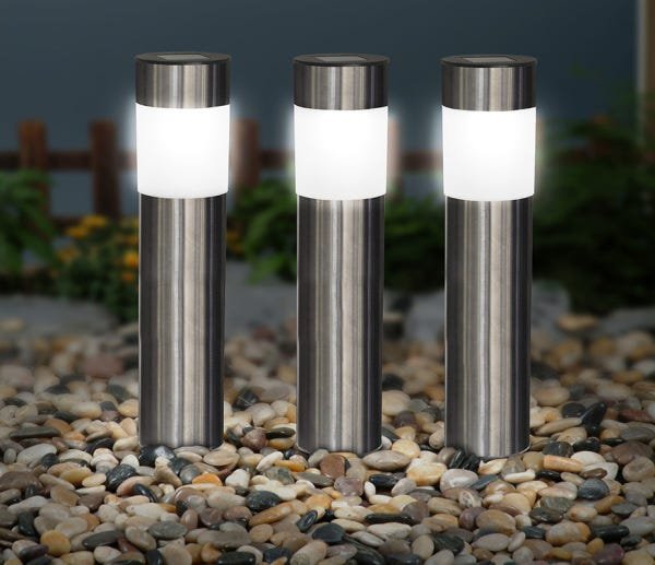 Luminária Solar Aço Inox Poste Espeto de Jardim Balizador LED Branco Frio - 4