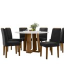 Ver imagem 2 de Conjunto Sala de Jantar Mesa Tampo Redondo Vidro/MDF Isabela 135cm com 6 Cadeiras Amanda Marrom/Ypê/Off White