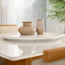 Ver imagem 5 de Conjunto Sala de Jantar Mesa Tampo Redondo Vidro/MDF Isabela 135cm com 6 Cadeiras Amanda Marrom/Ypê/Off White