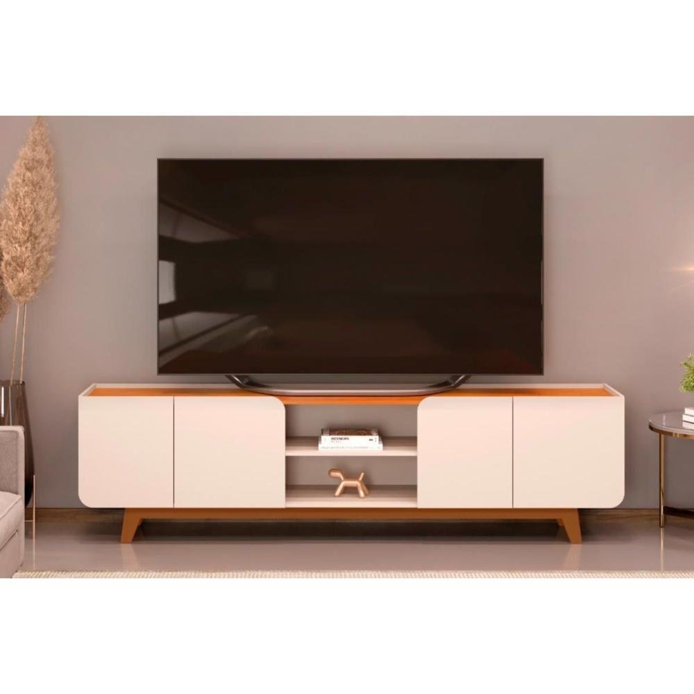Rack Bancada P/ Tv até 75 Polegadas Nadine C/ Nicho 220x60cm Off White/freijó - Dj Móveis