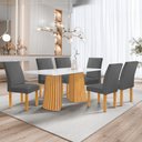 Ver imagem 1 de Conjunto Mesa Stella Ripada 170cm com 6 Cadeiras Canela Tampo Smart Plus com Vidro