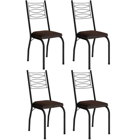 Kit 4 Cadeiras Aço Carbono Tubular Metálica Acabamento D-25 Luana Preto/imbuia