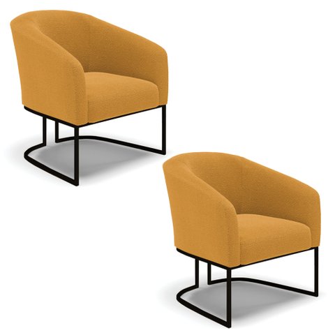 Poltrona para Sala Industrial Preto Kit 2 Stella Bouclê Mostarda D03 - D'Rossi