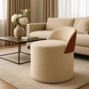 Ver imagem 2 de Puff Encosto Corino Redondo Suede Sala Penteadeira Quarto:bege