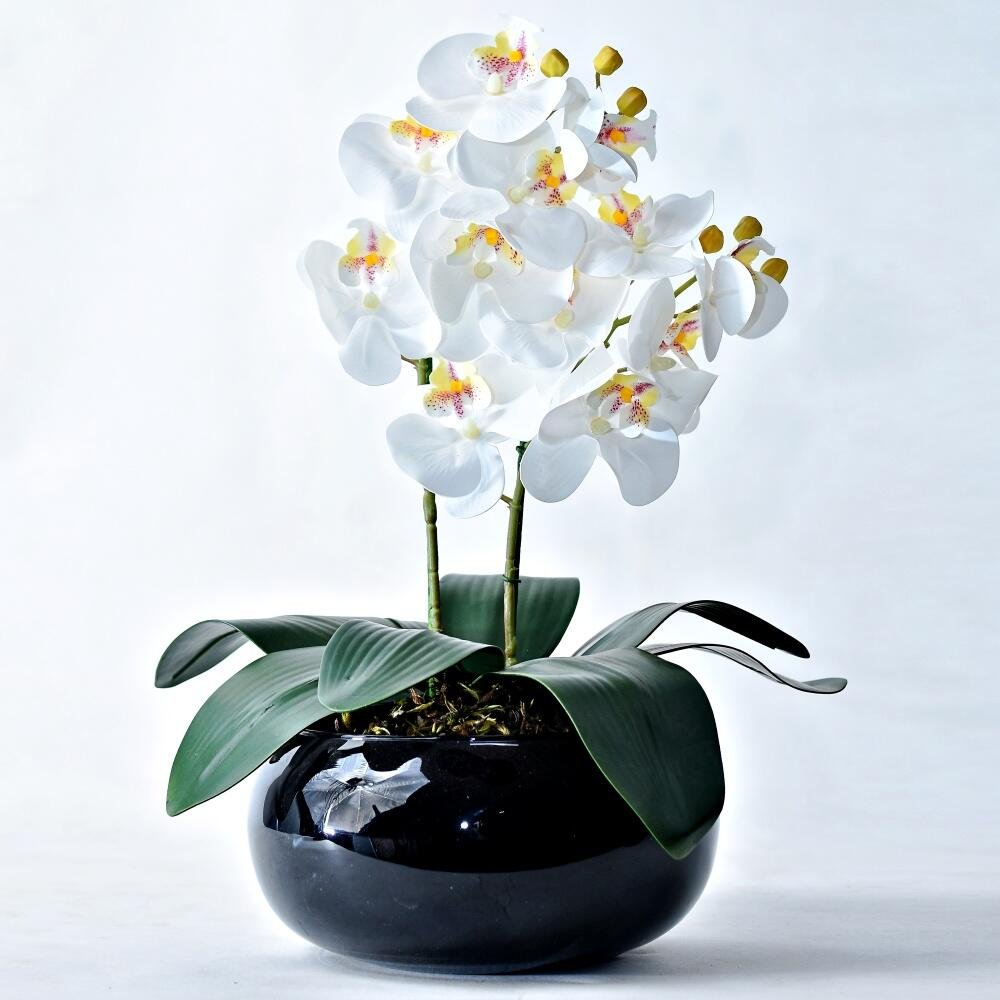 Arranjo 2 Orquídeas Artificiais em Vaso Preto Luma - 1