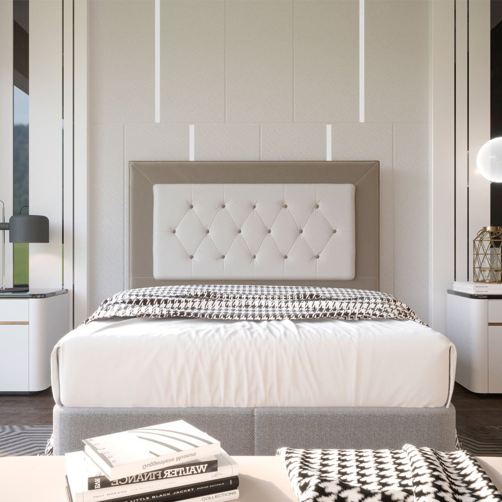 Cabeceira Casal 1,40m Havana Suede com Corino Branco - Pallazio - Bege - 2