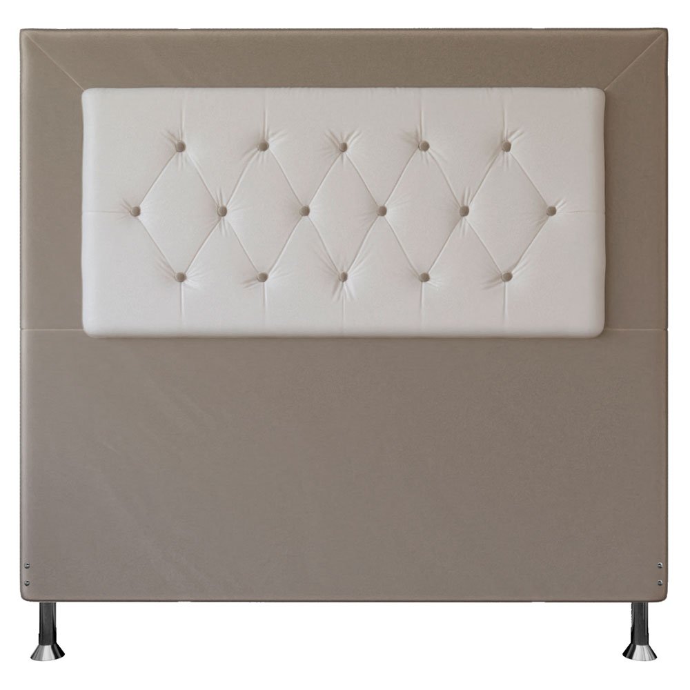 Cabeceira Casal 1,40m Havana Suede com Corino Branco - Pallazio - Bege - 1