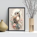 Ver imagem 1 de Quadro Aquarela Corujinha com Flores 24x18cm - com Vidro:moldura Branca