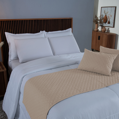 Kit 5 Pçs Peseira Cama Casal Queen Comfort Almofadas Cheias Matelado Ultrassônico Microfibra Cáqui