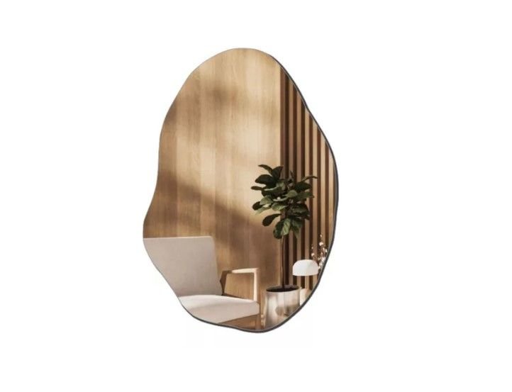 Espelho Grande Organico Lapidado Decorativo Sala Hall Parede 70x50 Cm Moderno C/ Suporte