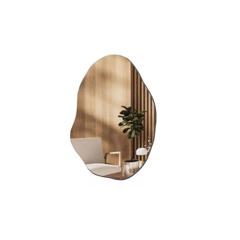 Espelho Grande Organico Lapidado Decorativo Sala Hall Parede 70x50 Cm Moderno C/ Suporte