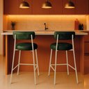 Ver imagem 1 de Banqueta Cozinha Alta com Encosto Industrial Champanhe Kit 2 Londres Pu D03 - D'Rossi