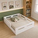Ver imagem 1 de Cama Infantil Montessori Casal Baixa com Grade MDF Branca Segura