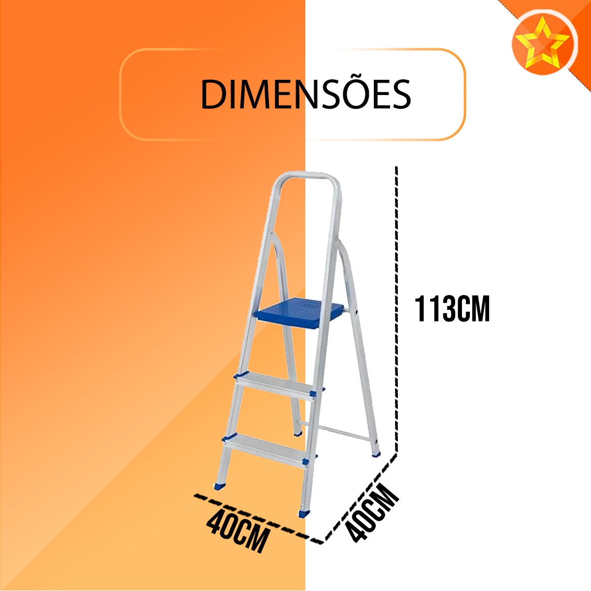 Escada de Alumínio com 3 Degraus e Apoio - 2