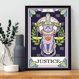 Quadro Carta Tarot Gato Justiça 33x24cm:madeira Preta - 2