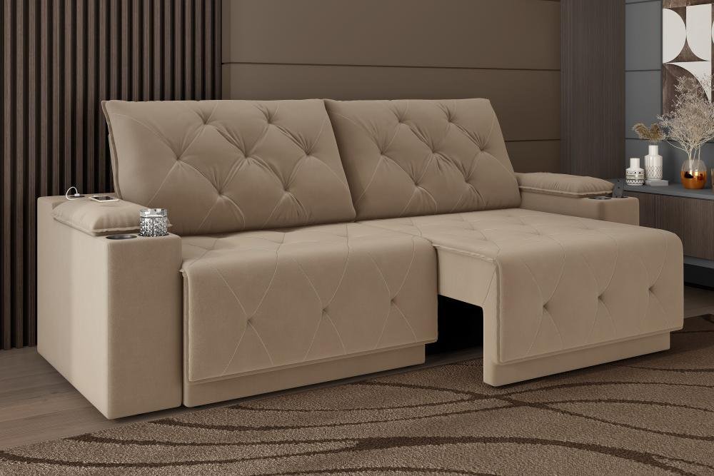 Sofá Jaguar 2,90m Retrátil/reclinável Bipartidosuede Capuccino - Xflex Sofas - 1