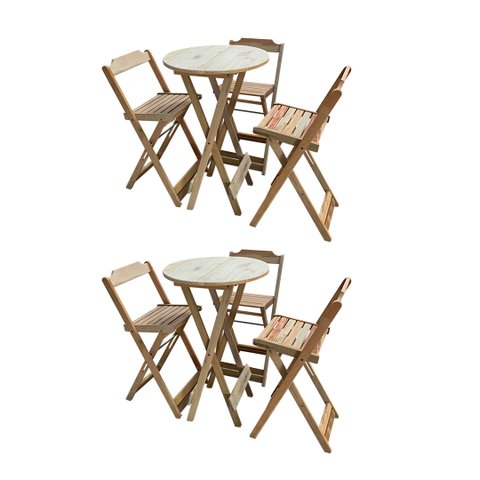 Kit 2 Jogos de Mesas Bistrô de Madeira Dobrável com 3 Banquetas - Crua