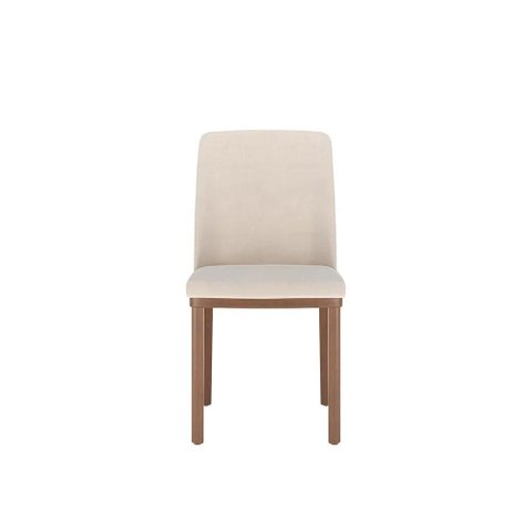 Conjunto de 2 Cadeiras de Madeira Maciça Estofada Kalina - Natural C/ Linho Off White