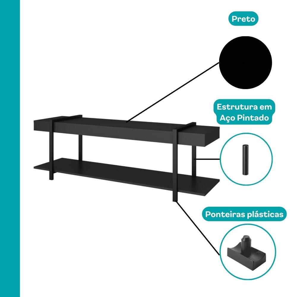 Rack Painel Tv 50 Polegadas Ohio Carraro Preto - 4