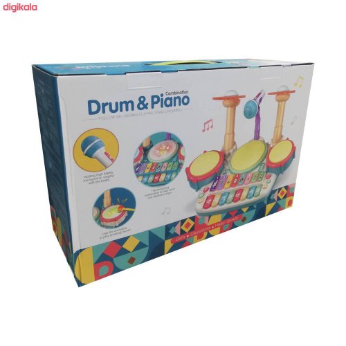 Piano Bateria Infantil Musical Brinquedo Microfone Luz Som Teclado