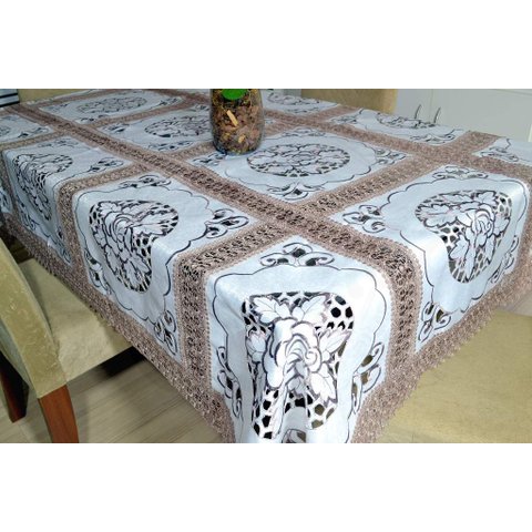 Toalha de Mesa Entremeio 2,20m - Branca e Bege Arte & Tear