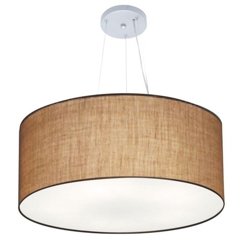 Lustre Pendente Cilíndrico Vivare Md-4074 Cúpula em Tecido 60x30cm - Bivolt - Palha - Bivolt
