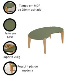Mesa de Centro Sala de Estar Florida 1,05m Verde Floresta/freijó - Lukaliam Móveis - 2